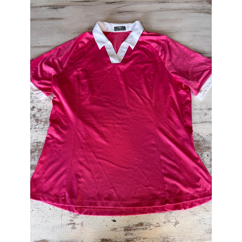 Callaway polo shirt women XL pink opti-dri short sleeve v-neck golf tennis top